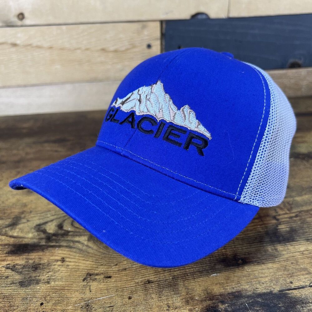 Glacier Embroidered Blue Trucker Mesh Snapback Hat Baseball Cap